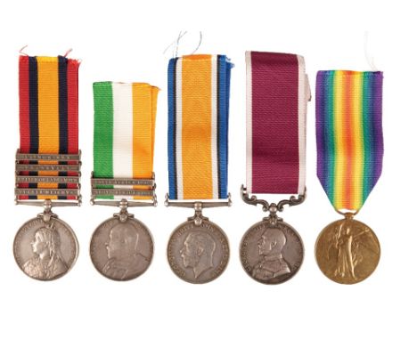 A CAMPAIGN AND LSGC GROUP TO QUARTER MASTER LIEUTENANT LAW, DURHAM LIGHT INFANTRY.  Queens South Africa Medal correctly impre