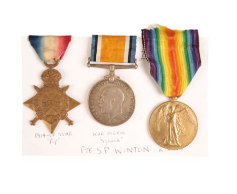 A 1914/15 TRIO TO PTE S P WINTON 1/5TH ROYAL SCOTS  who landed on 'V' Beach at Gallipoli on 25th April 1915  Correctly impres