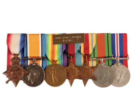 A 1914 TRIO &amp; WW2 GROUP TO SJT C W ALLEN ROYAL ARMY MEDICAL CORPS  1914 Star correctly impressed - 6765 Pte C W Allen RAM