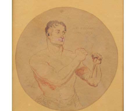 BOXING INTEREST: A HALF LENGTH PORTRAIT OF TOM BELCHER monogrammed T.R. and dated 1806 lower left, ink and watercolour, 18cm 