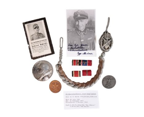 A COLLECTION OF GERMAN ITEMS  Original German Army Shooting Lanyard in excellent condition.  Three ribbon bars  Two-day badge