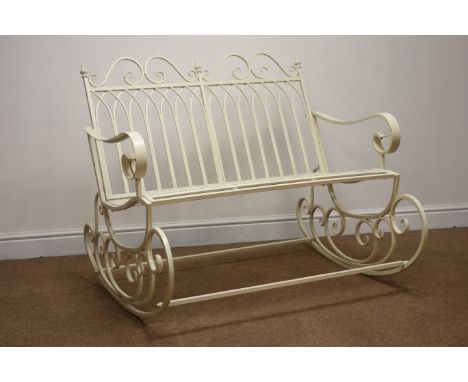 White finish two seat garden rocking bench, W109cm Condition Report Click here for further images, condition, auction times &
