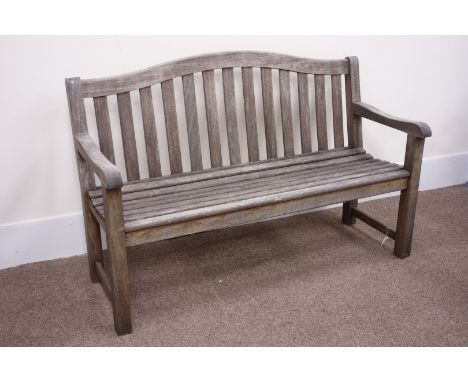 Traditional teak slatted bench, W150cm Condition Report Click here for further images, condition, auction times & delivery co