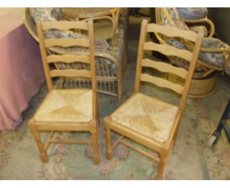 Pair of Modern Hardwood Ladder Back Rush Seat Chairs