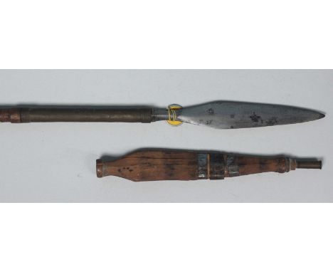 A late 19th / early 20th North African fighting spear / possibly Abyssinia, hand-forged blade of compressed diamond section w