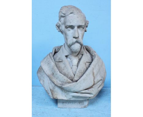 A late 19th century carved marble bust of an Army officer, named to the pedestal base as 'C.F. Blackett,' 75cm high, Provenan