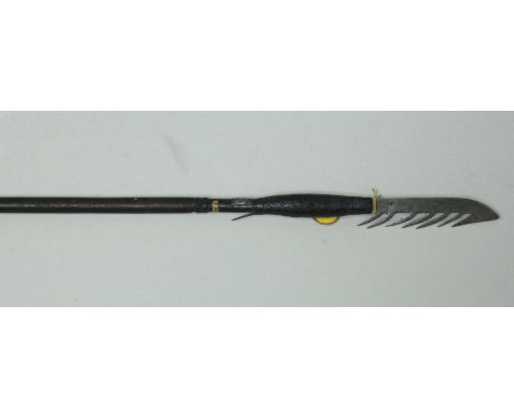 A 19th century Oceanic fishing / hunting spear, possibly Philippines, with single-edged seven-bard blade, the bulbous binding