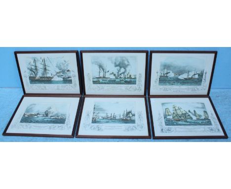 A set of six nautical prints depicting The Bombardment of Odessa etc., framed, approx. 29x39cm, together with a small nautica