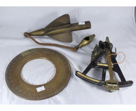 An ebony, brass and ivory-mounted ships sextant, by Stebbing, Portsmouth, together with a brass trailing log and  brass 360-c