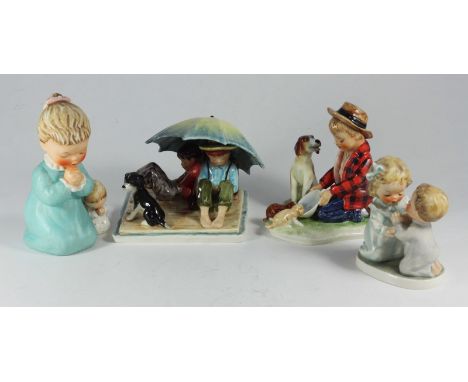 SECTION 24.  Four Goebel Hummel figures: Evening Prayer (Byj38) 6.5 inch, The Way to Pray (Byj 46), together with two boys un