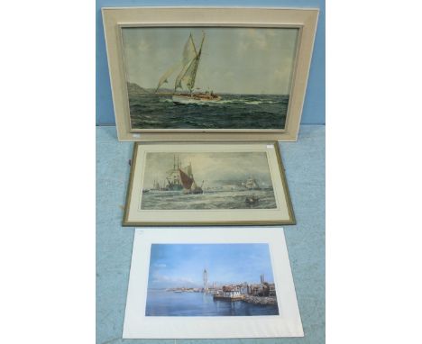 After John Stuart-Mills, 'Spinnaker Tower,' with Quebec House and Spice Island, colour print, together with: After Montague D