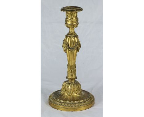 An Edwardian ormolu candlestick/ table lamp in the Sheraton 'Revival' style, with heavy lead base, 29cm high