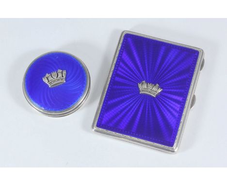 A silver and blue guilloche enamel cigarette case with applied silver Royal Navy crown, of rectangular form, together with a 