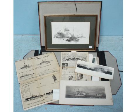 W.L. Wyllie RA (1851-1931), a portfolio of prints and ephemera relating to Wyllie including 'Is Our Navy Strong Enough,' and 