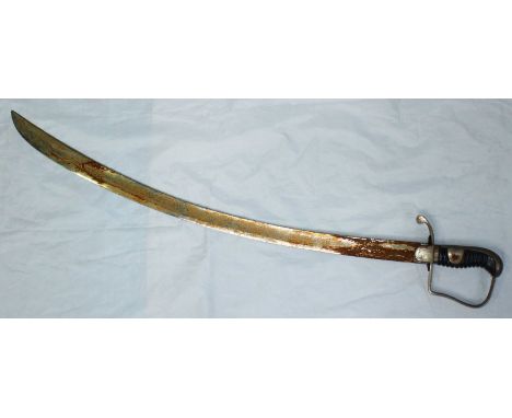 A 1796 pattern British Light Cavalry Trooper's sword with 32" curved fullered blade, single knuckle guard and hide grip (lack