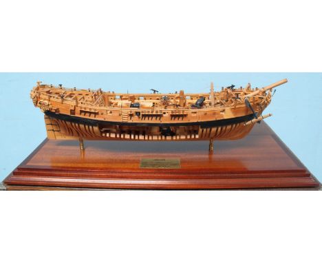 A finely-detailed hand-built wooden 1:48 scale model of the Serpent-Class Bomb Vessel HMS Granado, launched 1695, modelled by