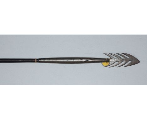 A early 20th century Igorot peoples hunting/ fishing spear (Sibat), Philippines, the flattened metal head with multiple barbs