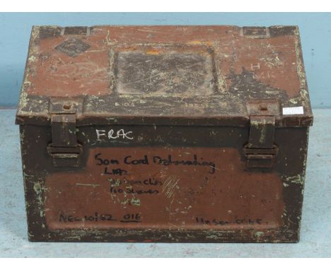 A mid 20th century 'H50 MK1' metal ammunition case. 45cm wide.