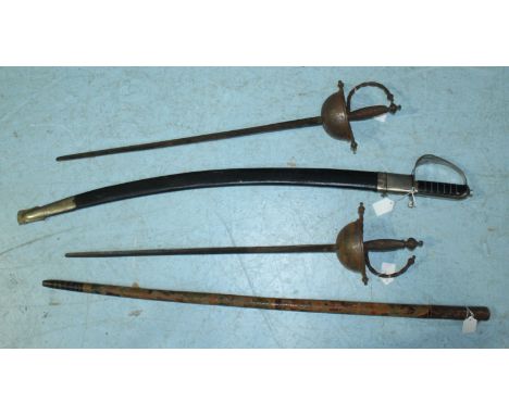 A pair of reproduction Spanish swords inscribed 'Tizona Carlos V, Toledo' with wire-bound grips together with an Indian curve