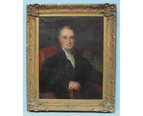 Attributed to Edward Coleman (c.1795-1867) Half length portrait study of a seated Mr J Bowly, 1846, signed to canvas verso, i