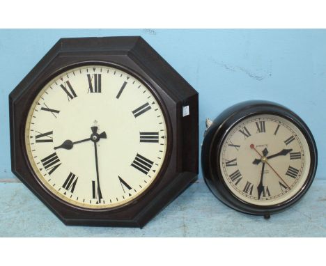 A General Post Office electric wall clock with George VI cipher &amp; marked G.P.O.,  black Roman numerals to 11.5" cream ena