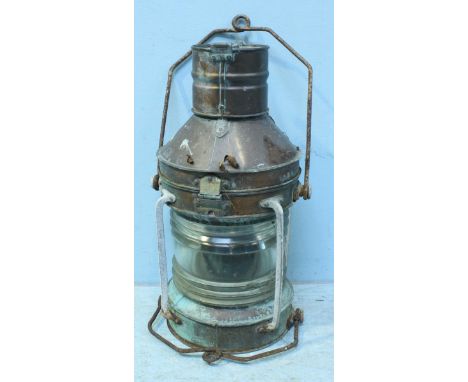 A copper ship's light by Richard Irvin &amp; Sons Ltd, No. 3001, 'Not Under Command', approx. 58cm high