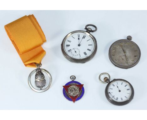 A Victorian silver open-face pocket watch, Birmingham, 1886, together with two further silver pocket watches, silver &amp; en