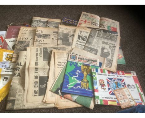 Football : programmes, papers, pennants inc 1952 FA Cup Final, World Cup 1966 papers, ticket 11/07/1966 plus German &amp; Bri