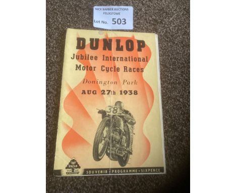 Motor Cycling : Dunlop Jubilee Intl cycle races Donnington Park 27/08/1938 sl. creased cover but good condition 32 page prog