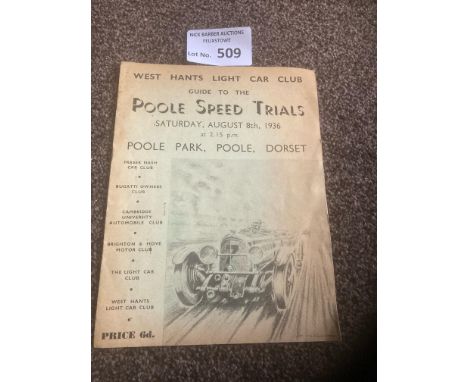 Motor Racing : Poole Speed Trials, Dorset programme 08/08/1936 - great item 16 pages