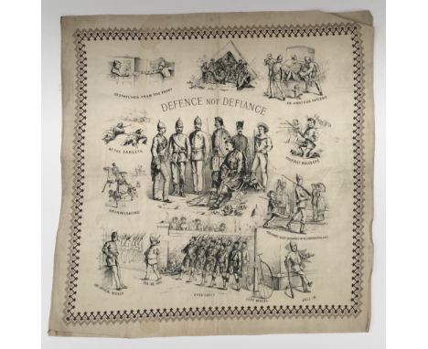 An unusual and rare Victorian late 19th century military themed handkerchief. Likely from the 1880’s or early 1890’s, the han