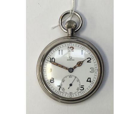 A WW2 era Omega G.S.T.P military pocket watch. White dial with Arabic numerals, luminescent cathedral hands, plus luminescent