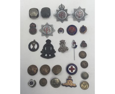 A selection of WW1 / WW2 badges and uniform accessories. To include: 2 WW1 German belt hook, with imperial crown motif, a WW2