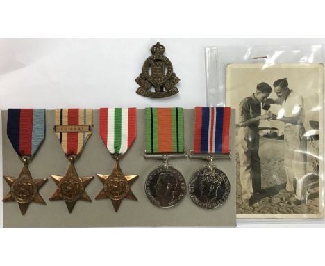 WW2 British Medal Group of 1939-45 Star, North Africa Star with 8th Army bar, Italy Star, Defence Medal and 1939-45 Medal wit