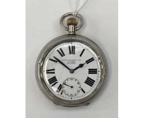A  H.Williamson Ltd Admiralty issued pocket watch. Numbered 415183 to dial and back cover, the latter also having a large bro