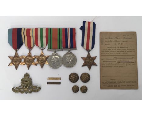 A set of WW2 medals, plus loose badges and buttons. To include, a group mounted on a bar for wear with the 1939-45 star, Afri