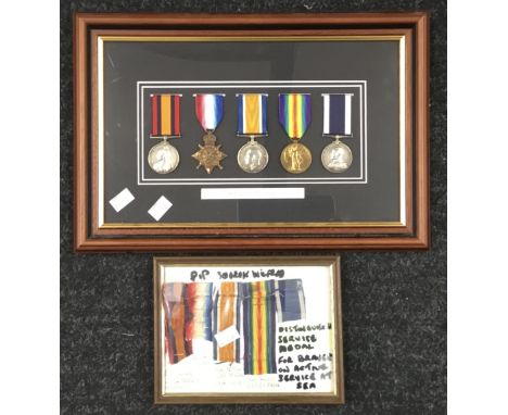 A framed and glazed Boer War, WW1 and Naval Long Service & Good Conduct medal group, awarded to Able Seaman, later Petty Offi