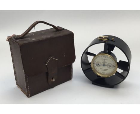 A Vintage Anemometer / Wind Speed Velocity by Short & Mason of London. Complete with velvet lined leather transit case. Brass