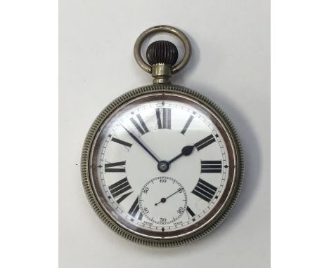 An Admiralty pattern 300 pocket watch. White dial with Roman numerals, blue steel hands, and subsidiary dial at the 6 o’clock