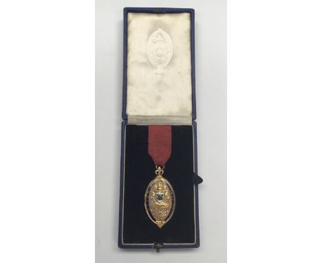 A fine quality, 9ct gold and enamel Derby Mayoral pendant/medal, with original fitted case Engraved to the reverse side ‘Pres