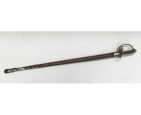 An 1845 / 54 pattern infantry officers sword by Hawkes & Co. Brass guard with VR Queen Victoria cypher. Shagreen grip with tw
