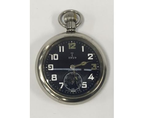 A scarce early WW2 era Zenith Indian Army issued pocket watch. Black dial with clear 1939 date, broad arrow marked, and a let