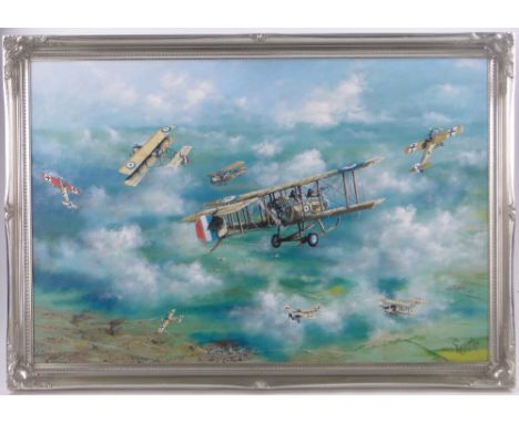 Roy Gargett (1931-2015),oil on canvas, First War aerial battle, signed and dated 1993, 24" x 36", framed.