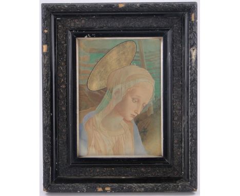 19th century watercolour with gilding, religious portrait- The Madonna, unsigned, 14" x 9.5", framed.