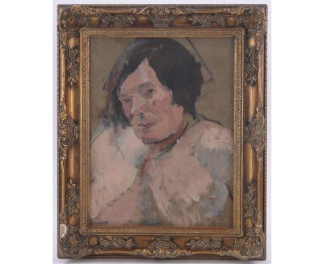 Adolphe Feder (Ukranian 1886-1943),oil on unstretched canvas, portrait, signed with Atelier stamp, 17.5" x 13", framed.