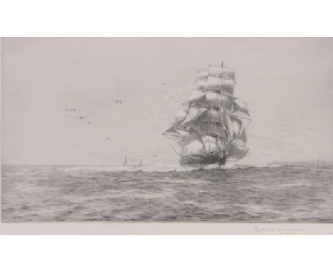 Roland Langmaid (1897-1956),etching, a clipper ship off the coast titled "Running Up Channel", signed in pencil, p 7.5" x 13.