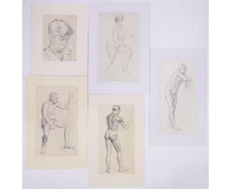 Henry Lamb (1883-1960),pencil portrait of a man and four other pencil figure studies by the same hand, some signed, all mount