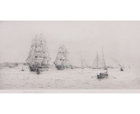 Roland Langmaid (1897-1956),etching, "Fantome & Valhalla off Cowes", signed in pencil, p 7" x 14", framed.