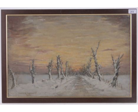 A R Gibson,oil on canvas circa 1900, winter landscape, signed, 16" x 24", framed.