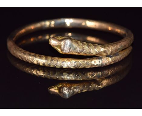 Art Deco&nbsp;9ct gold flapper bangle in the form of a snake/ serpent, 20g, 7.5cm&nbsp;